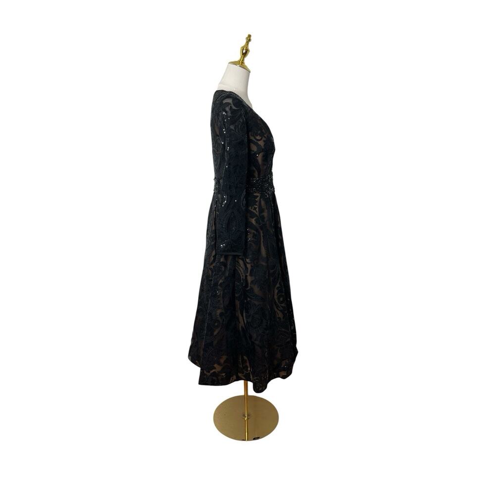 Mac Duggal 67529 Black Nude Sequin Long Sleeve V-Neck Midi Dress Size 6 $598 - Picture 5 of 7